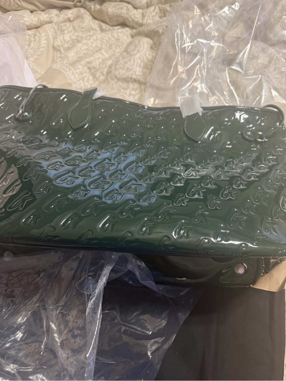 Olive Green Glam-Aholic Monogram Glam Tote with Wristlet